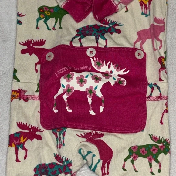Little Blue House Pink and Green Moose Print Kids Footie - Picture 10 of 10